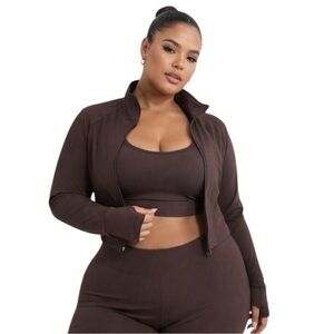 Avia Softsculpt Mocha Brown Activewear Set XXXL (22) Sports Bra Cropped Jacket